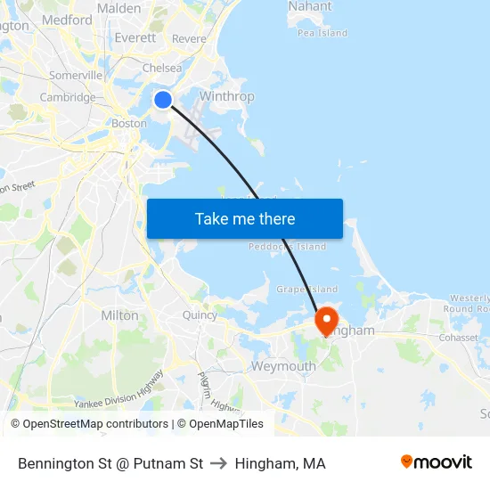 Bennington St @ Putnam St to Hingham, MA map