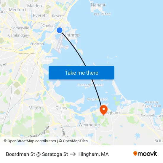 Boardman St @ Saratoga St to Hingham, MA map