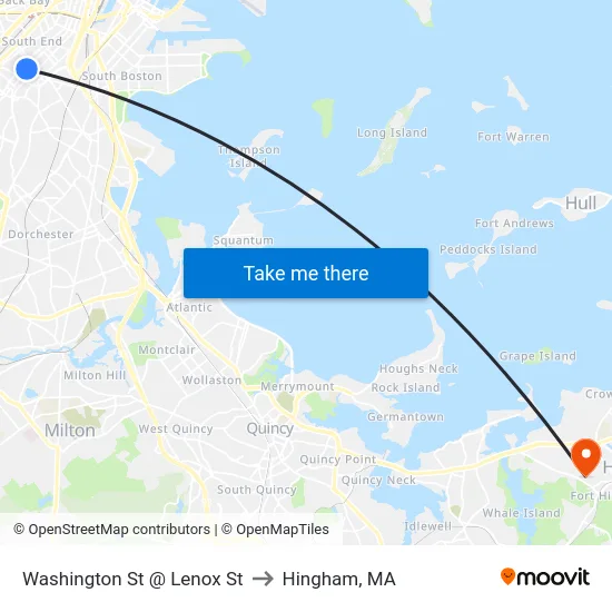 Washington St @ Lenox St to Hingham, MA map