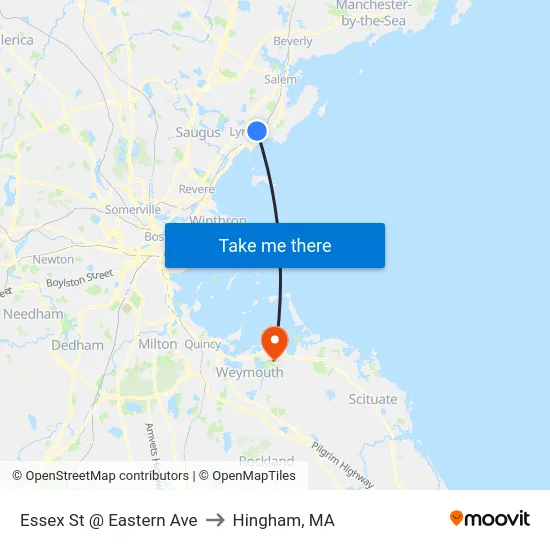 Essex St @ Eastern Ave to Hingham, MA map