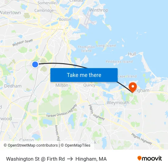 Washington St @ Firth Rd to Hingham, MA map