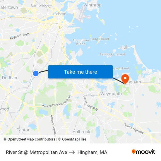 River St @ Metropolitan Ave to Hingham, MA map