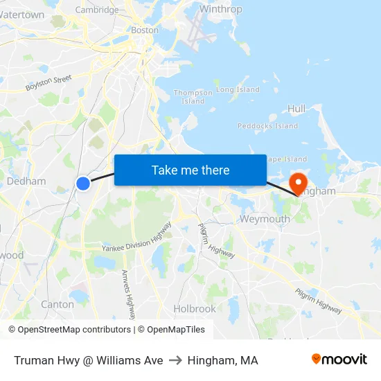 Truman Hwy @ Williams Ave to Hingham, MA map