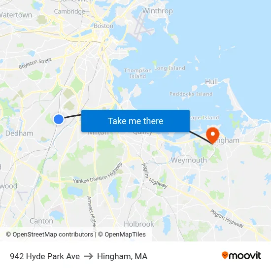 942 Hyde Park Ave to Hingham, MA map