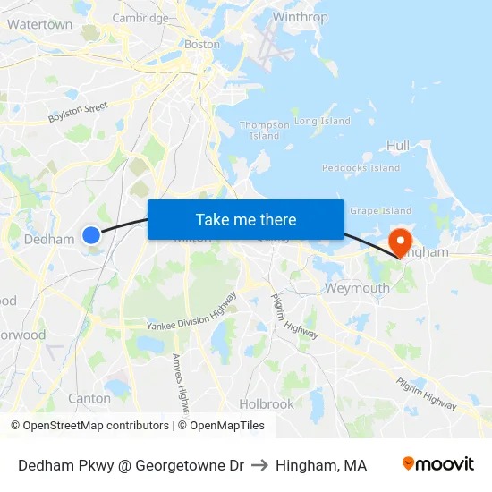 Dedham Pkwy @ Georgetowne Dr to Hingham, MA map
