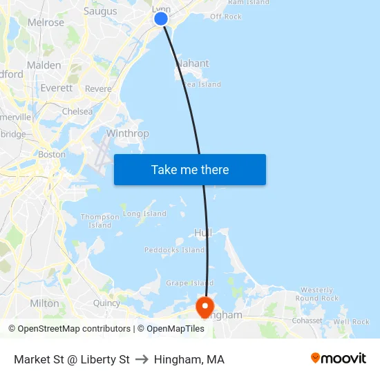 Market St @ Liberty St to Hingham, MA map