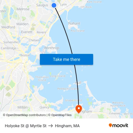 Holyoke St @ Myrtle St to Hingham, MA map