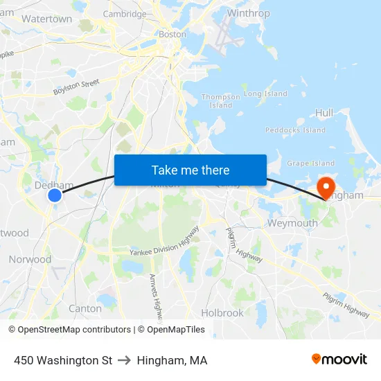 450 Washington St to Hingham, MA map