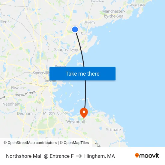 Northshore Mall @ Entrance F to Hingham, MA map