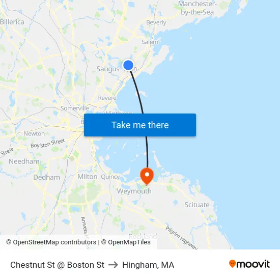 Chestnut St @ Boston St to Hingham, MA map
