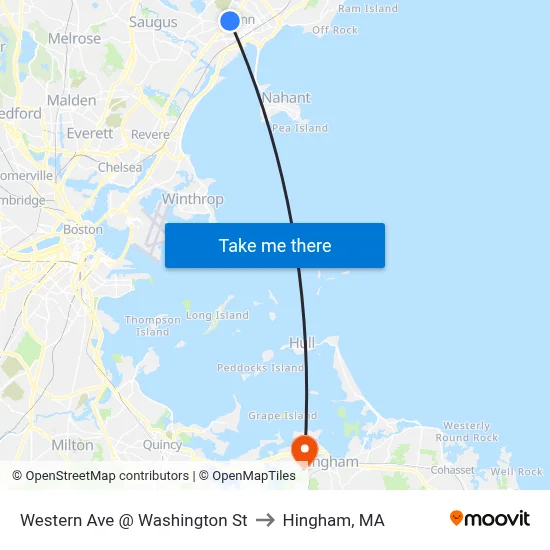 Western Ave @ Washington St to Hingham, MA map