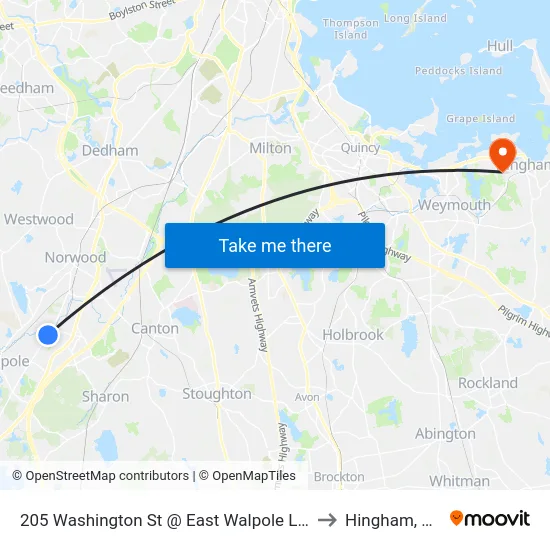 205 Washington St @ East Walpole Loop to Hingham, MA map