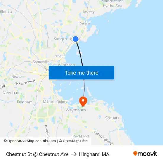 Chestnut St @ Chestnut Ave to Hingham, MA map