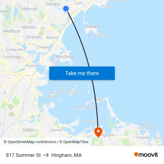 817 Summer St to Hingham, MA map