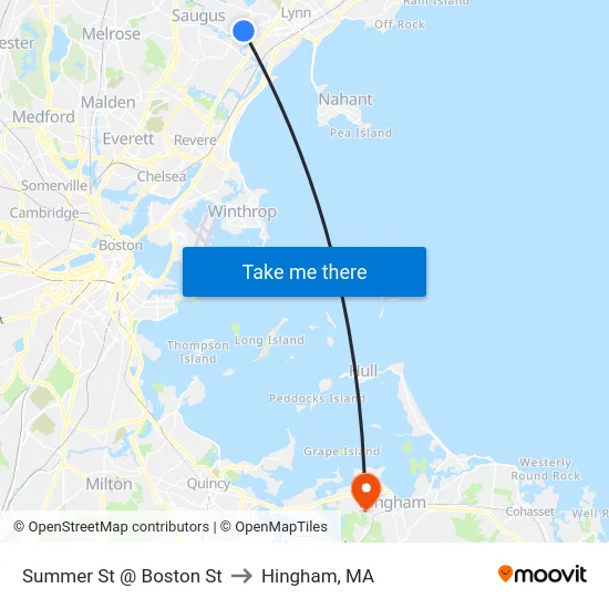 Summer St @ Boston St to Hingham, MA map