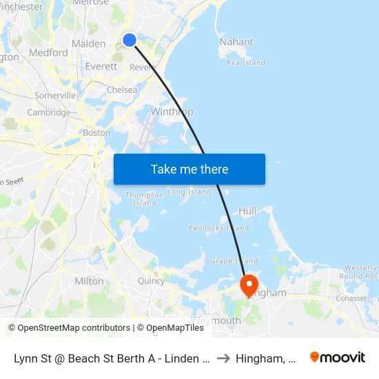 Lynn St @ Beach St Berth A - Linden Sq to Hingham, MA map