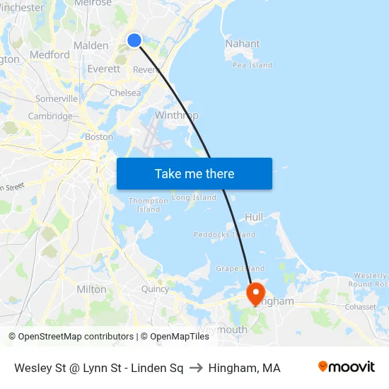 Wesley St @ Lynn St - Linden Sq to Hingham, MA map
