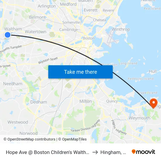 Hope Ave @ Boston Children's Waltham to Hingham, MA map