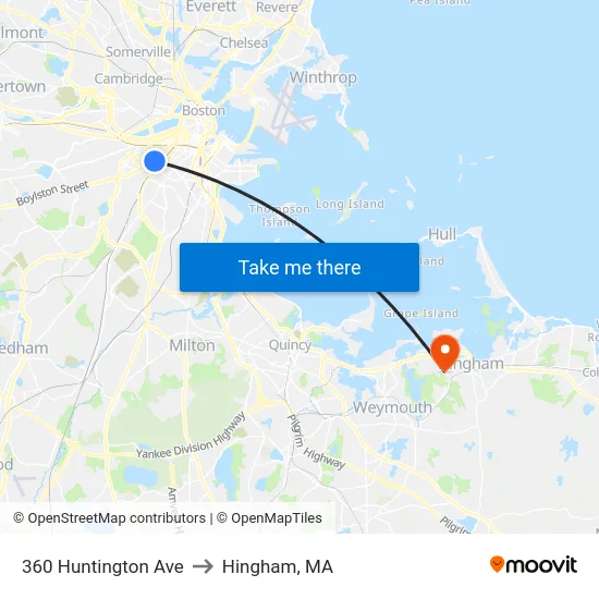 360 Huntington Ave to Hingham, MA map