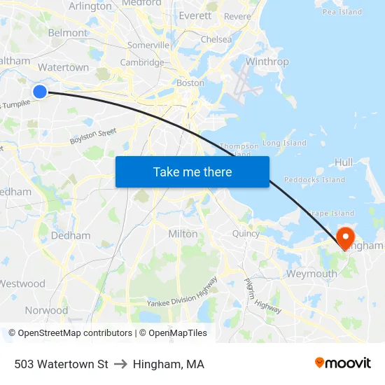 503 Watertown St to Hingham, MA map