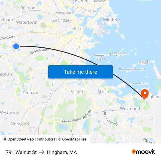 791 Walnut St to Hingham, MA map
