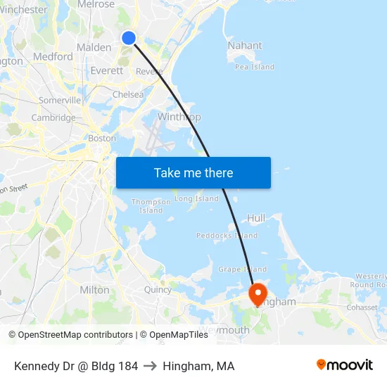 Kennedy Dr @ Bldg 184 to Hingham, MA map