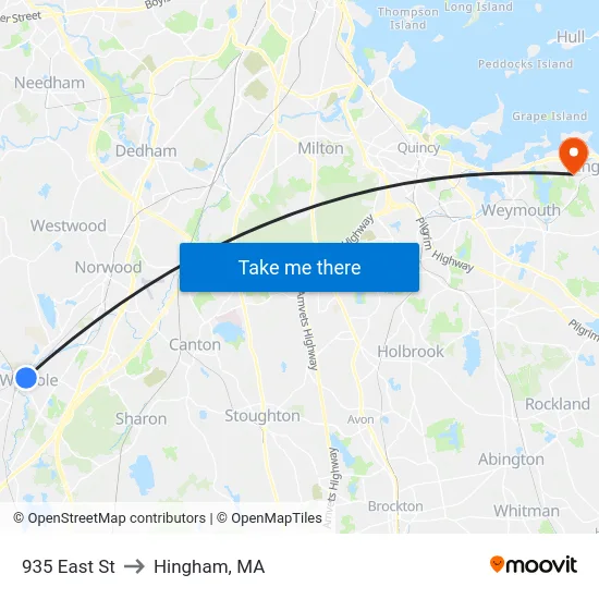 935 East St to Hingham, MA map