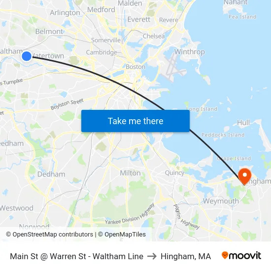 Main St @ Warren St - Waltham Line to Hingham, MA map