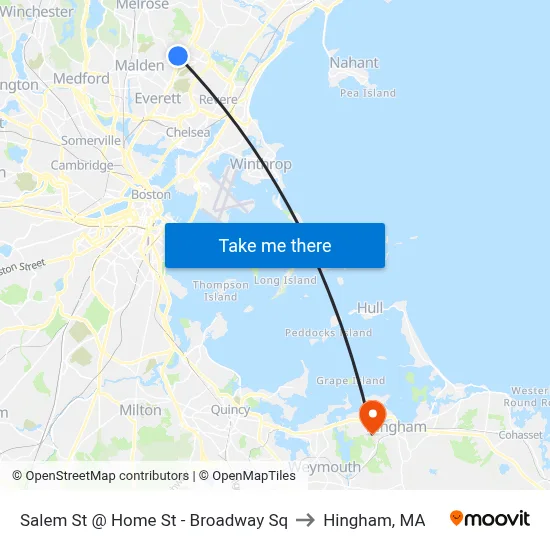 Salem St @ Home St - Broadway Sq to Hingham, MA map