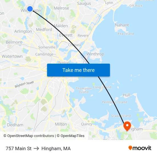 757 Main St to Hingham, MA map