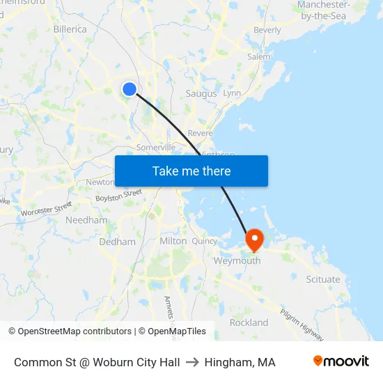 Common St @ Woburn City Hall to Hingham, MA map
