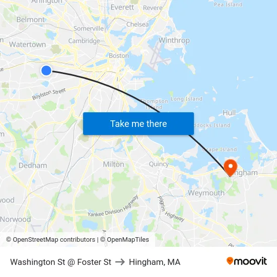 Washington St @ Foster St to Hingham, MA map