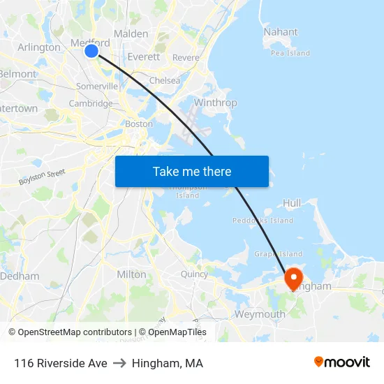 116 Riverside Ave to Hingham, MA map