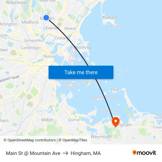 Main St @ Mountain Ave to Hingham, MA map
