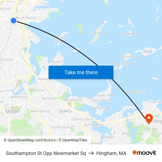 Southampton St Opp Newmarket Sq to Hingham, MA map