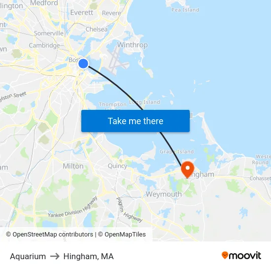 Aquarium to Hingham, MA map