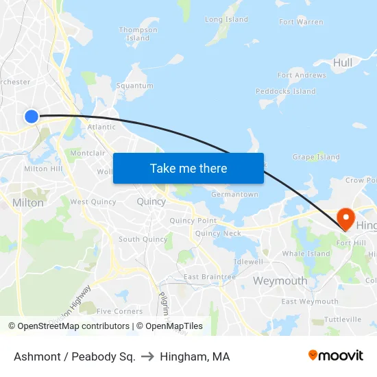 Ashmont / Peabody Sq. to Hingham, MA map