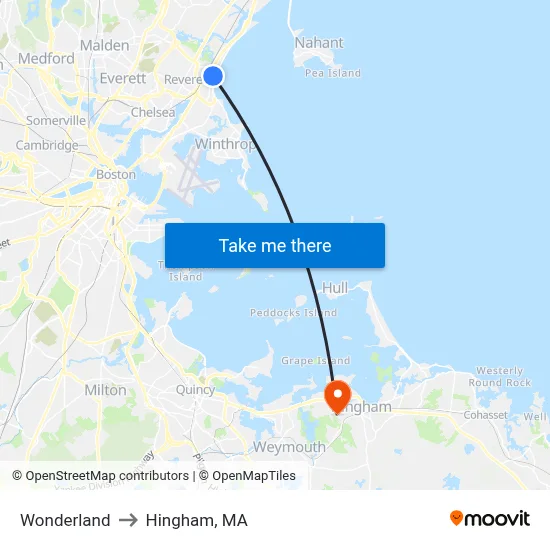 Wonderland to Hingham, MA map