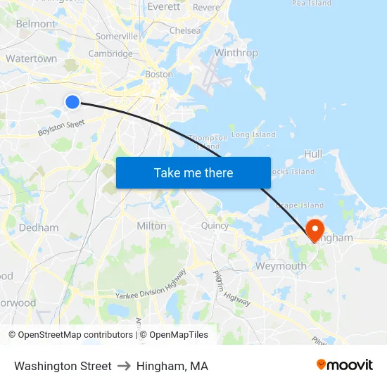 Washington Street to Hingham, MA map