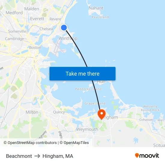 Beachmont to Hingham, MA map