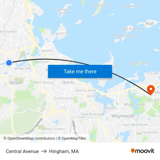 Central Avenue to Hingham, MA map