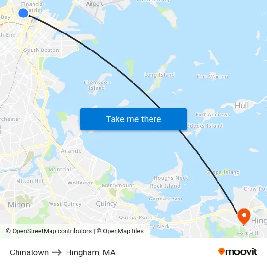 Chinatown to Hingham, MA map