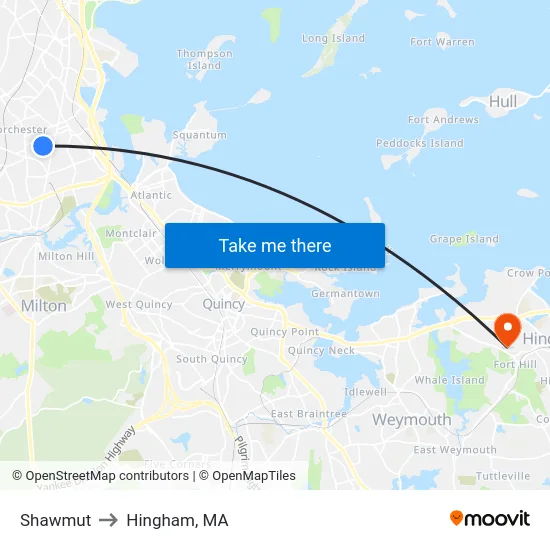 Shawmut to Hingham, MA map
