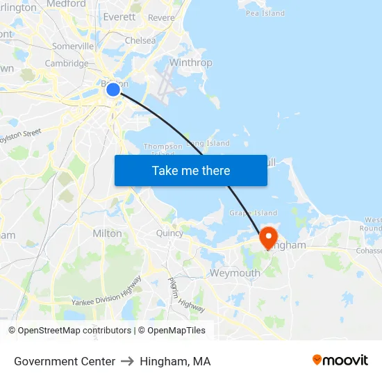 Government Center to Hingham, MA map