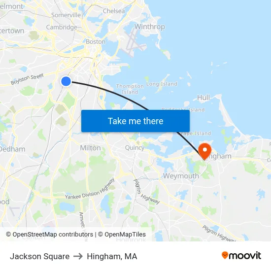 Jackson Square to Hingham, MA map