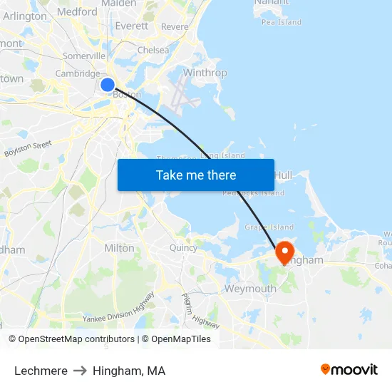 Lechmere to Hingham, MA map