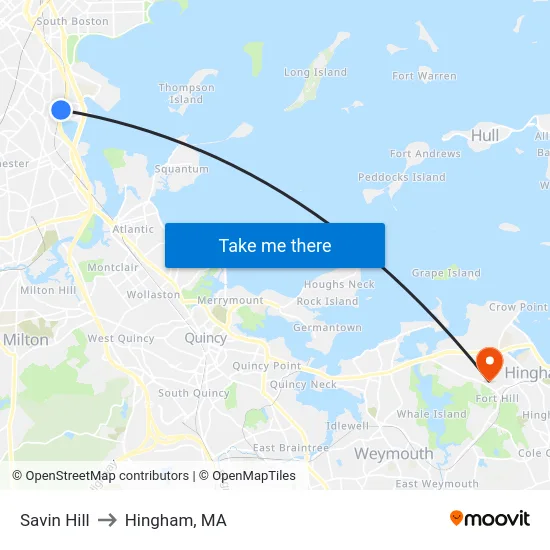 Savin Hill to Hingham, MA map