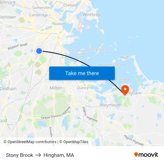 Stony Brook to Hingham, MA map