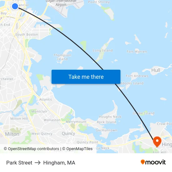 Park Street to Hingham, MA map