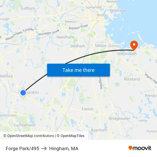Forge Park/495 to Hingham, MA map